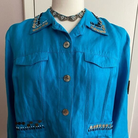 Ruby Rd. Petite Beaded Button Jacket Top | Vibrant Blue Statement Layer - Picture 2 of 9